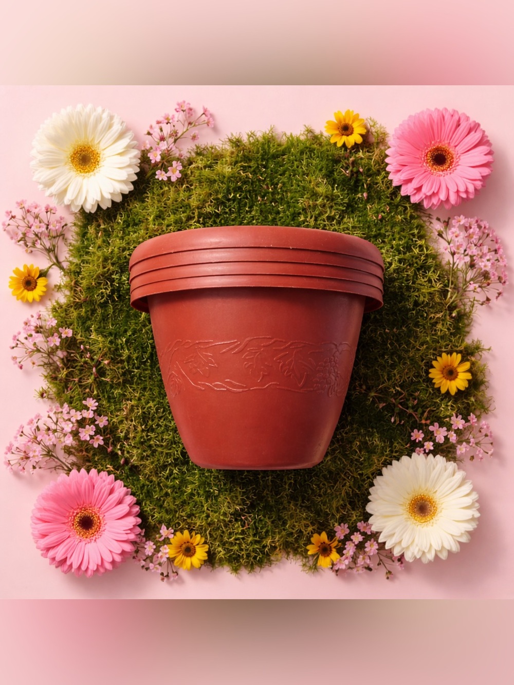 Red Embossed Planter Pot Set of 6